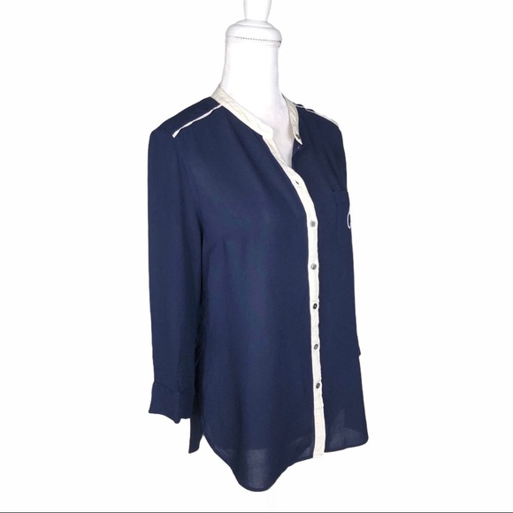 Anthropologie Maeve monogram E elephant blouse top small navy blbue - Picture 10 of 12